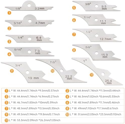Welding Gage Inspection Mini Pocket Fillet Gauge Welding Radius Gage 11pcs Chain Set 1/8''-1''(3.2mm-25.4mm) Dual Scale Measure, Stainless Steel Weld Fillet Throat/Leg Length Inspection Tool - Image 2