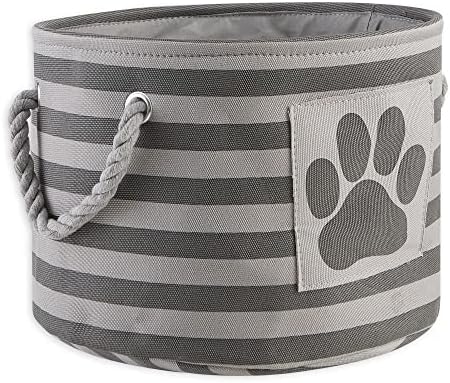 Bone Dry Pet Storage Collection Striped Paw Patch Bin, Small Round, Grayz, Medium Breeds - Image 2