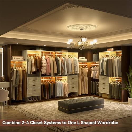 Armocity 5FT Small Closet System with 3 Fabric Drawers, 60'' Walk In Closet Organizer System With 3 Adjustable Shelves, Heavy Duty Clothes Rack Built-In Garment Rack, 59" L x 16" W x 71"H, White Oak - Image 4