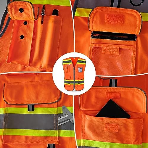 TCCFCCT Safety Vest for Men 9 Pockets High Visibility Vest, DB-Orange 5XL - Image 4