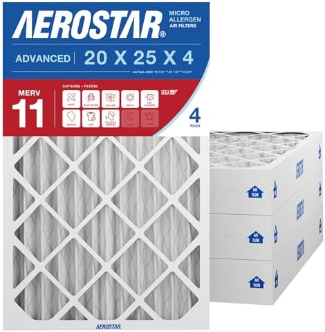 Aerostar Air Filter 20x25x4 MERV 11 AC Filter, HVAC, Furnace Filter, 4 Pack by AirFiltersDelivered