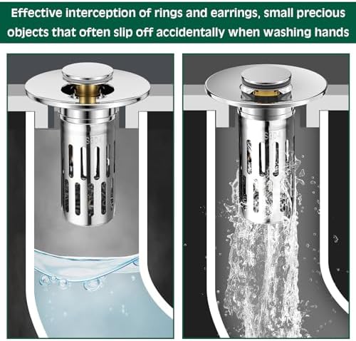 Vodolo 3 in 1 Sink Drain Strainer with Hair Catcher,8PCS Stainless Steel Popup Sink Stopper with Basket for Bathroom Kitchen Shower,Pop-up Bounce Core Floor Basin Drain Filter,Replacement Sink Plug - Image 7