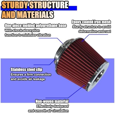 LAINLOY Universal Clamp-On Air Intake Filter for Cars, 76 89 102MM, Red - Image 3
