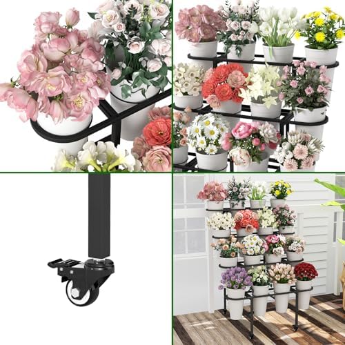 4-Tier Flower Display Stand, Metal Flower Cart Stand with Wheels - Image 5