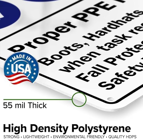 Caution Proper Ppe Required Boots Hardhats Gloves Safety Vests And Glasses Sign, 10x14 Inches, 55 mil thick HDPS (high density polystyrene), Made in USA by My Sign Center - Image 3