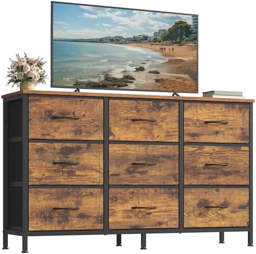 SONGMICS Dresser with 9 Fabric Drawers, TV Stand for TVs Up to 55 Inches by SONGMICSbySONGMICSHOME