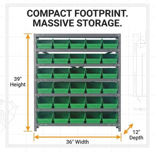 Quantum Storage Systems 1239-102GN Steel Shelving Unit with 4" Shelf Bins, 12" D x 36" W x 39" H, Green - Image 2