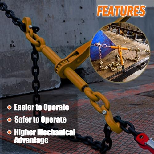 Ratchet Chain Binders 1/4''- 5/16'', Load Binder with G70 Grab Hooks, Adjustable 1/4" Binder for 1/4 Chains, 2200 Pounds Working Load Limit- Heavy Duty Ratchet Binders for Towing (2 Pack) - Image 6