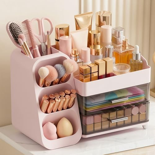 Large Capacity Makeup Organizer Countertop with Makeup Brush Holder for Vanity, Thickened Material, Bathroom Countertop Organizer Skin Care Perfumes Storage, Teen Girl Gifts for 12-23 Year by Unknown