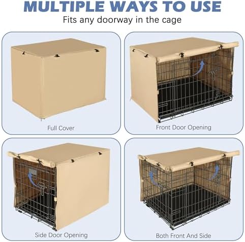 Akinerri Dog Crate Cover, Double Door Waterproof Kennel Cover, 48 in Beige - Image 4