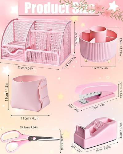 LXEVIHK Pink Desk Accessories 21-Piece Office Supplies Gift Set for Women - Image 6