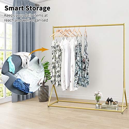 Gold Pipe Clothing Racks Freestanding, Modern Metal Clothes Rack Heavy Duty, Easy Assemble Clothing Rack for Hanging Boutiques and Bedroom 59" L - Image 2