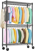 IZEUK Heavy Duty Rolling Garment Rack Wire Clothes Rack for Hanging Clothes (Black, 3 Tier with 2 Rod, 15.7" D x 45.3" W x 79.6" H) by IZEUK