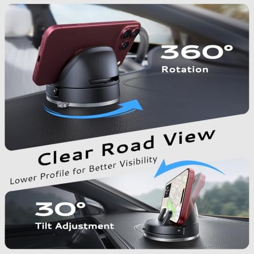 ACMEZING Ultra-Compact Car Phone Holder [Thick Case Friendly | 78LB Suction] 360° Rotate & 30° Tilt Car Phone Mount, Uneven Dashboard Ready, Phone Holders for Your Car for All Smartphones - Image 4
