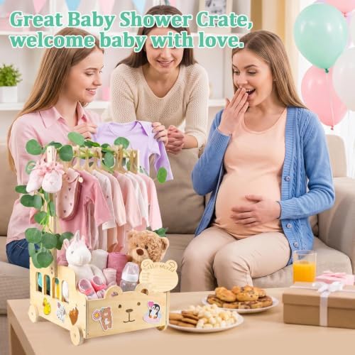 Large Wooden Baby Shower Crate Closet with Wheels and Handle - Image 6