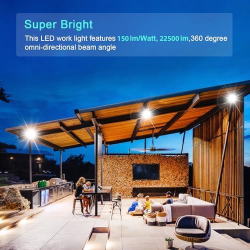 150W LED Temporary Work Light 22500LM 360° Lighting ETL Listed 10' Cable with 120V Plug Portable Hanging Construction Work Lights with ON/Off Switch for Job Site Warehouse Garage Shop Area Lighting - Image 6