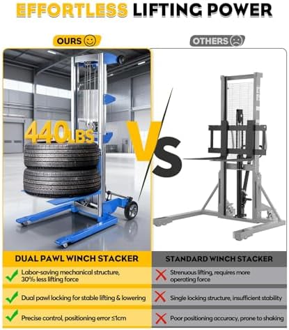 440 lbs Material Lift Winch Stacker, 122" Lift HeightAdjustable Straddle Hand Winch Lift Truck, Material Lifts for Warehouse, Factory, Library, Logistics - Image 6