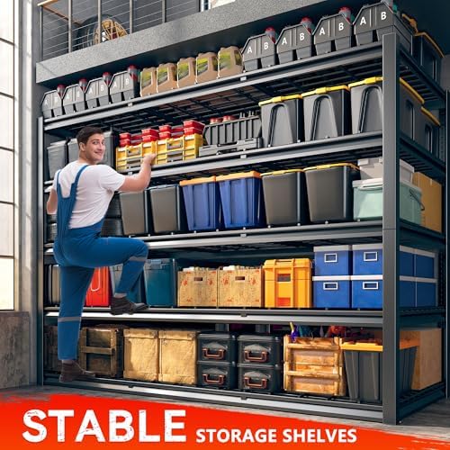 REIBII 60" W Garage Shelving Heavy Duty Metal Shelving 3000LBS Storage Shelves Adjustable Metal Shelves for Industrial 5 Tier Garage Shelves for Basement Pantry Warehouse 60" W x 24" D x 72" H 2 Pack - Image 6