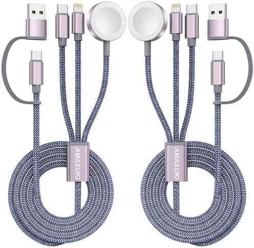 2Pack Travel Essentials,Multi Charging Cable 3 in 2 USB C for Apple Watch Charger,iPhone Charger,Cruise Vacation Camping,Portable Charging Docks for iWatch Series 11-2/Ultra/SE & iPhone 17-12,Car by ChargeBeyondPowerWithin