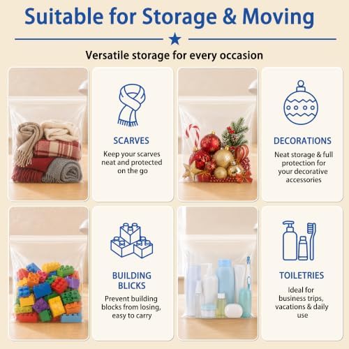 Large 3 Gallon Zippered Plastic Bags for Storage- 16'' x 18'', Ideal for Clothes Clothing, Travel, Moving, 2-mil Thick Clear Plastic, 30 pack - Image 4