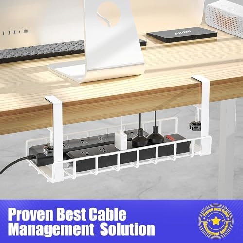 Under Desk Cable Management Tray, Xpatee Upgraded Wire Management No Drill No Screws, Cable Tray with Clamp for Wire Organizers, Computer Cord Rack for Office, Home - No Damage to Desk White - Image 6