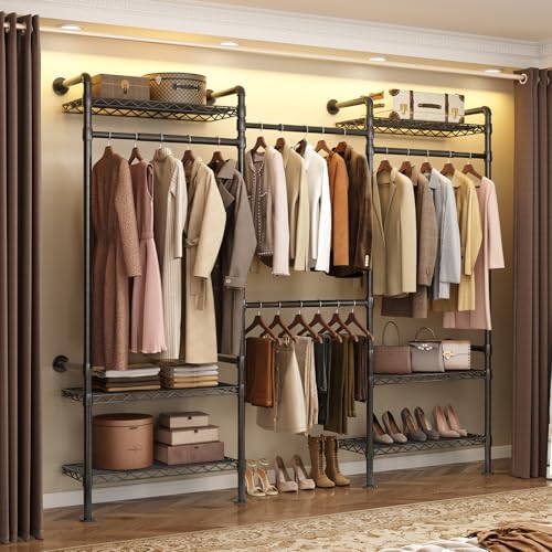 3-Bay Industrial Pipe Closet System, Wall Mounted Garment Racks, Black by LEFURTURE