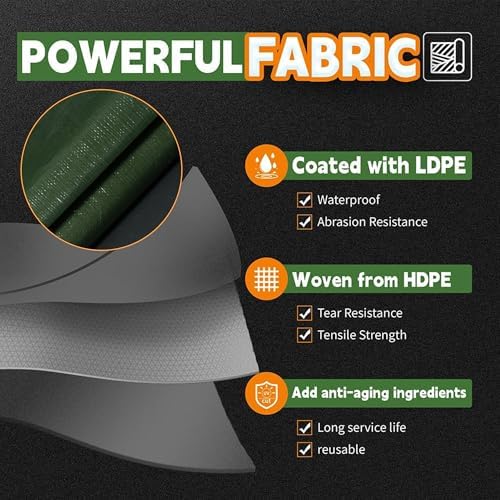 RAINDEWAY 10x12 Feet Tarps Heavy Duty Waterproof 10.5 Mil Outdoor Poly Tarp - Image 3