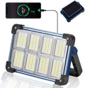 120W Solar Rechargeable Work Light, 144 LED Portable Flood Light with Stand, IP66 Waterproof 4 Modes LED Job Site Lighting Flashlights for Mechanic Camping Fishing Car Repair by YXQUA