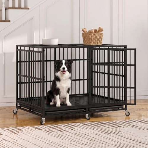 BOLDBONE 48 inch Heavy Duty Indestructible and Escape-Proof Dog Crate Cage Kennel for Large Dogs, High Anxiety Dog Crate with Removable Plastic Pan and Wheels, Extra Large XL XXL - Image 7