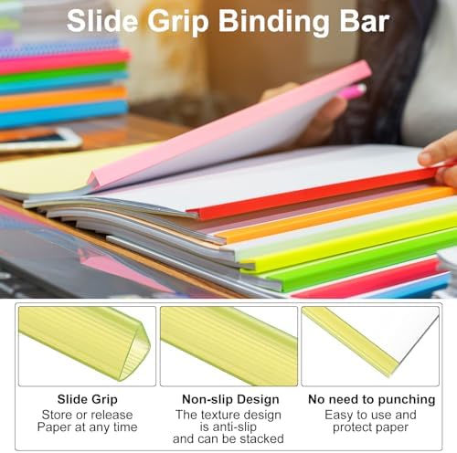 PATIKIL 30Pcs Binding Bars, 13x15mm Binding Bars Slide Grip 120 Sheets Capacity A4 Size Report Binder Presentation Binder for Study Office Report Cover Resume, Transparent Yellow - Image 4