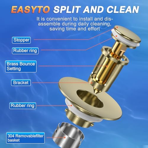 Bathroom Sink Drain Strainer,(4PCS) Pop-up Sink Drain Strainer with Removable Stainless Steel Strainer Basket Hair Catcher, Bathroom Sink Strainer for Bathroom Sink Stopper Replacement - Image 6