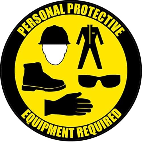 CONTRUCTION SITE Sign- Personal Protective Equipment Required Sticker (Yellow, 12 INCH Diameter , Vinyl Sticker) by BUILDINGSIGNS.COM