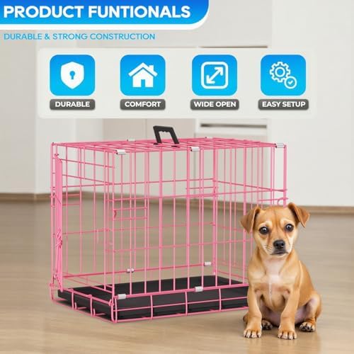 FDW | 18" Foldable Metal Dog Crate | Pink | Cage for Small Dogs - Image 2