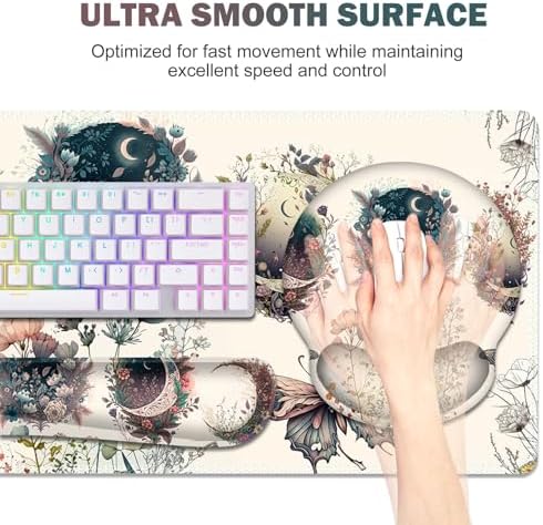 Large Desk Mat, Cute Boho Plants Mouse Pad, Apricot Desk Pad, XXL Mousepad - Image 3