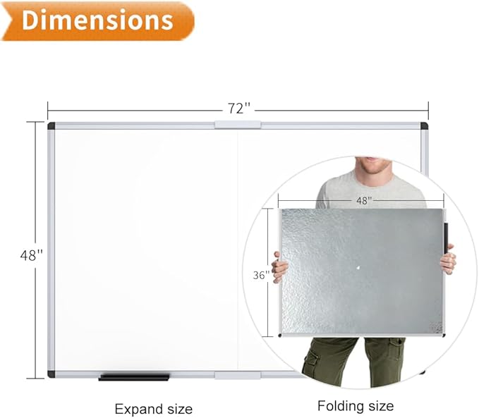VIZ-PRO Magnetic Dry Erase Board, 72 X 48 Inches, Foldable Wall-Mounted - Image 2
