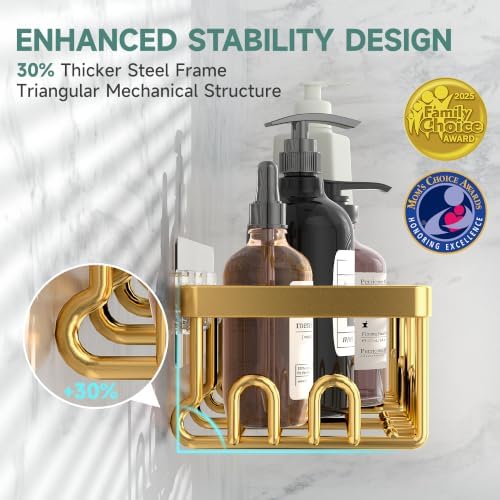 Veken Shower Caddy 6-Pack with Hooks, Bathroom Organizers & Storage, Gold - Image 2