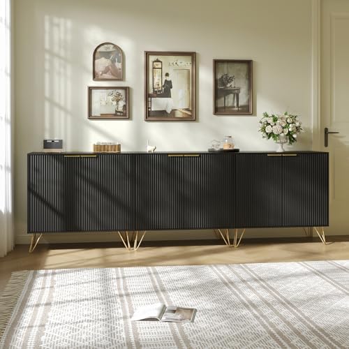 Storage Cabinet with 2 Fluted Doors and Adjustable Shelves, Black, 3pcs丨Modern Wood Accent Table, Sideboard Buffet Cabinet, Console Table for Living Room, Hallway, Entryway - Image 3