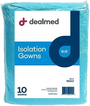 Dealmed Blue Isolation Gowns - Disposable, Latex-Free PPE, Pack of 10 by Dealmed