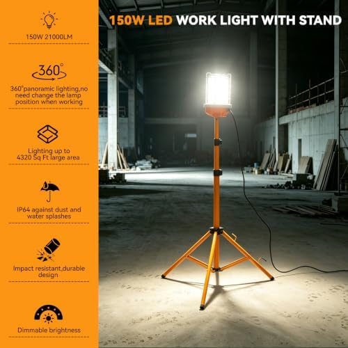150W Led Jobsite Construction Work Light on Tripod Stand 21000lm - Image 2