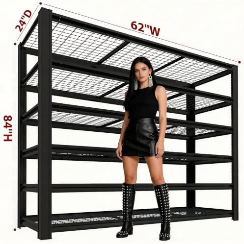 6T 62“ W x 24” D x 84" H Garage Shelving Heavy Duty, Metal Shelving, 8,100 lbs Storage Shelves, Adjustable Metal Shelves for Storage, Industrial Garage Shelves for Warehouses and Basements - Image 3