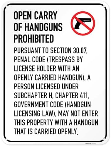 No Open Carry of Handgun Prohibited Texas §3007 Sign, by SigoSigns