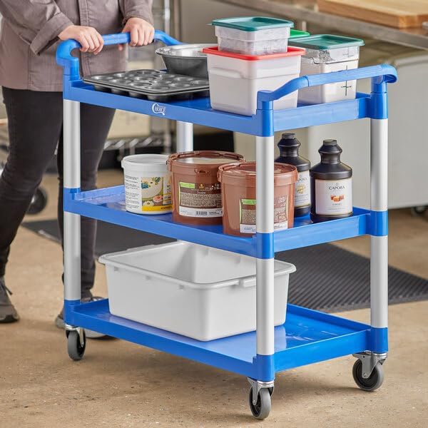 Blue Plastic Utility Cart with 3 Shelves, 42 x 20 Inches, 450 lb Capacity - Image 2