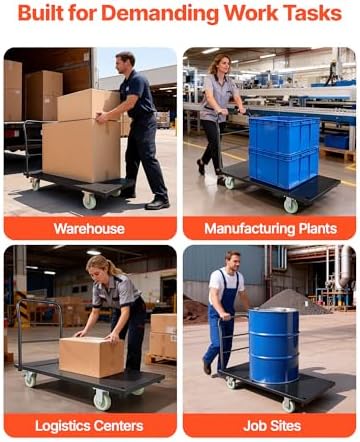VEVOR Heavy Duty Platform Truck, 2000 LBS Industrial Steel Flatbed Cart with 360° Swivel Wheels, Platform Push Cart Dolly, Easy Storage for Warehouse/Garage/Moving/Garden (48" x 24" x 32") - Image 6