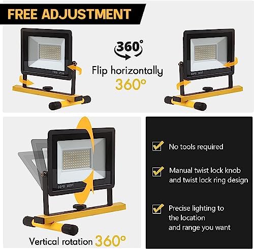 22000 Lumen Work Lights with Stand, 3 Head Portable LED Work Light, with Adjustable&Foldable Tripod Stand, IP66 Waterproof Lamp for Outdoor Indoor Job Site Workshop Garage Construction Site Lighting - Image 2