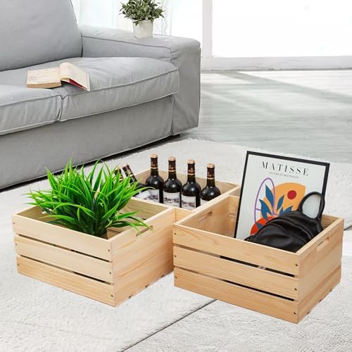 3 Pieces Large Pine Wood Crates For Storage, Unfinished Natural Wooden Crates, 17" x 13" x 8.9" Each, Holds Up to 50 Pounds - Image 6