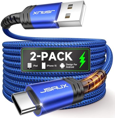 JSAUX USB C Cable [2-Pack 3.3ft], USB A to USB C for iPhone, Samsung, Blue by JSAUX