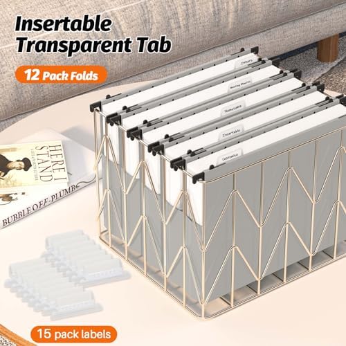 SHUTEX Extra Capacity Plastic Hanging File Folders, 12 Pack, Letter, Grey - Image 6