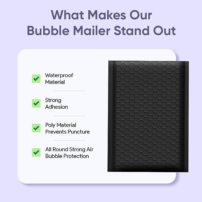 Black 14.25x20 Inch Poly Bubble Mailers #7 | Self Seal Large Padded Envelopes | - Image 6