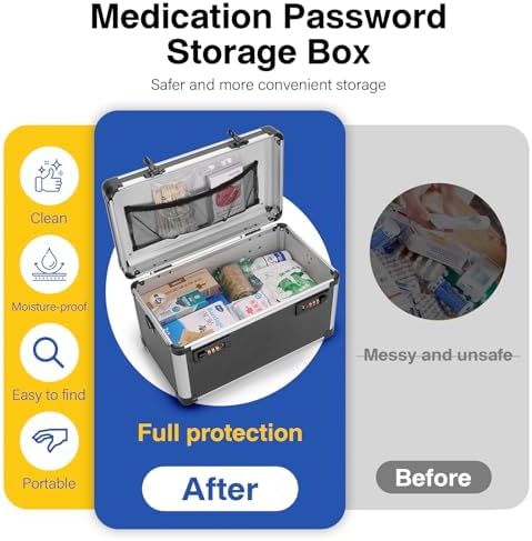 Medicine Lock Box with Combination Lock - 15 x 8.7 x 9.4 Inches - First Aid Safe Medication Storage Box, Medications and Personal Items, Safe Boxes for Home and Outdoor - Tactical Black - Image 5
