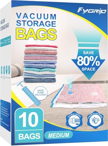 Fygrip 80% Space Saver Vacuum Storage Bags with Hand Pump, 10 Medium by Fygrip
